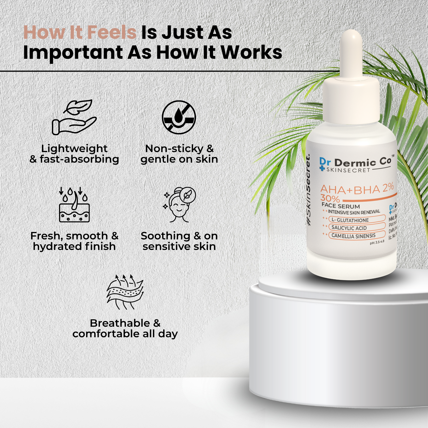 30% AHA + 2% BHA Face Serum with L-Glutathione, Salicylic Acid & Camellia Sinensis - Image 5