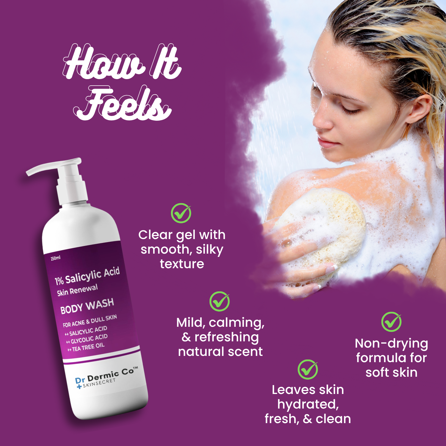 1% Salicylic Acid Body Wash for acne and dull skin. Key actives are salycylic acid, glycolic acid, tea tree oil - Image 5